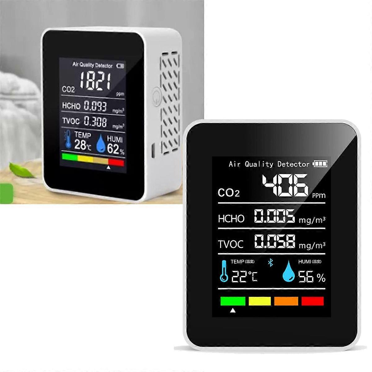 5-in-1 Formaldehyde Detector Carbon Dioxide Detector Air Detector Detector Temperature and Humidity Detector - 5-in-1 White (English)