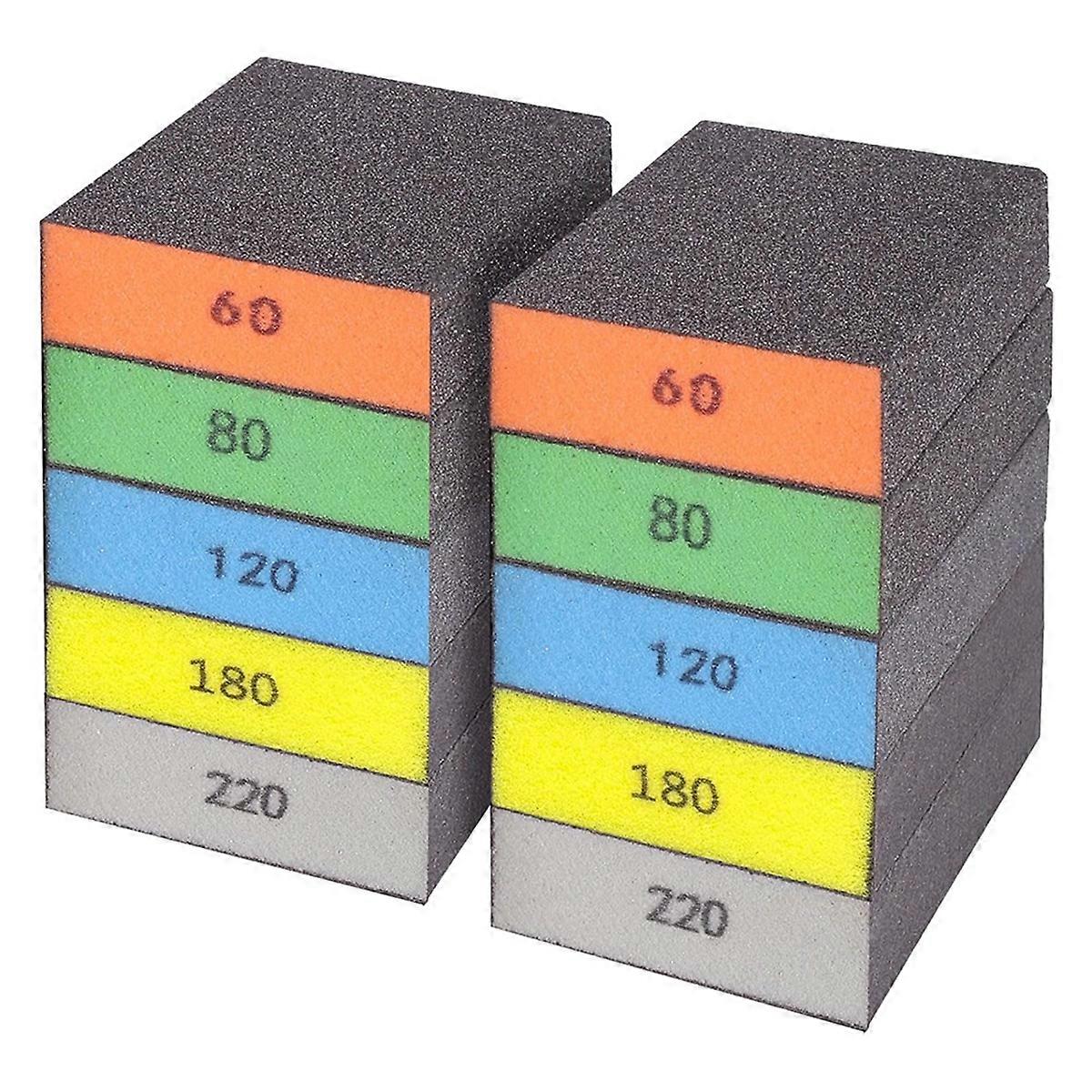 10Pcs Sanding Sponge, Washable and Reusable Sanding Block 60/80/120/180/220 Grit Sand Paper Assortment