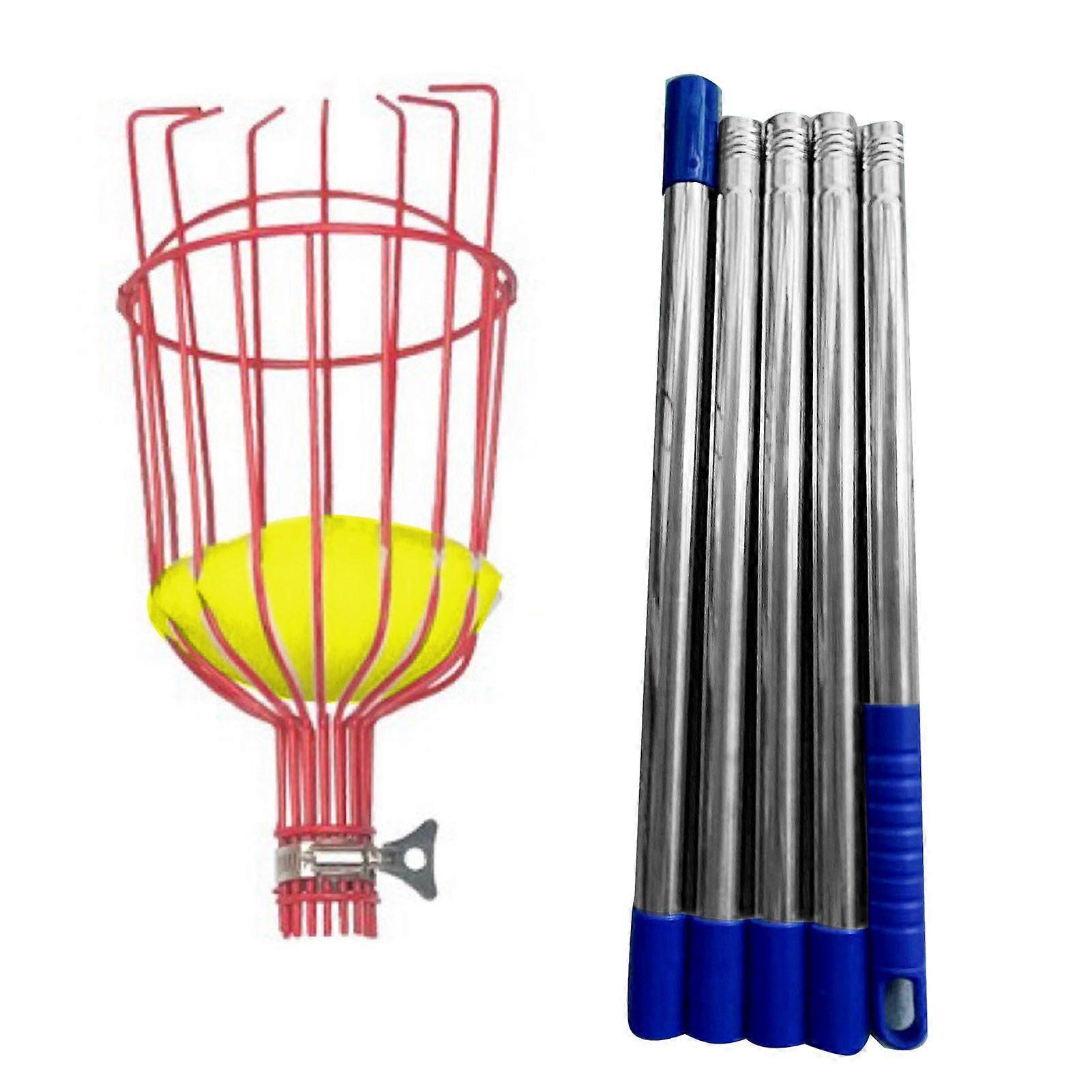 Fruit Picker Pole Telescopic Spliceable Rod with Basket Metal Extendable Picking Pole Garden Tool for Harvesting Apples Oranges Avocados from High Tre