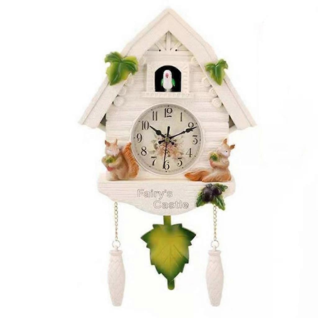 European Resin Quartz Cuckoo Wall Clock Bird for Time Bell Swing Alarm Watch Dec  White squirrel