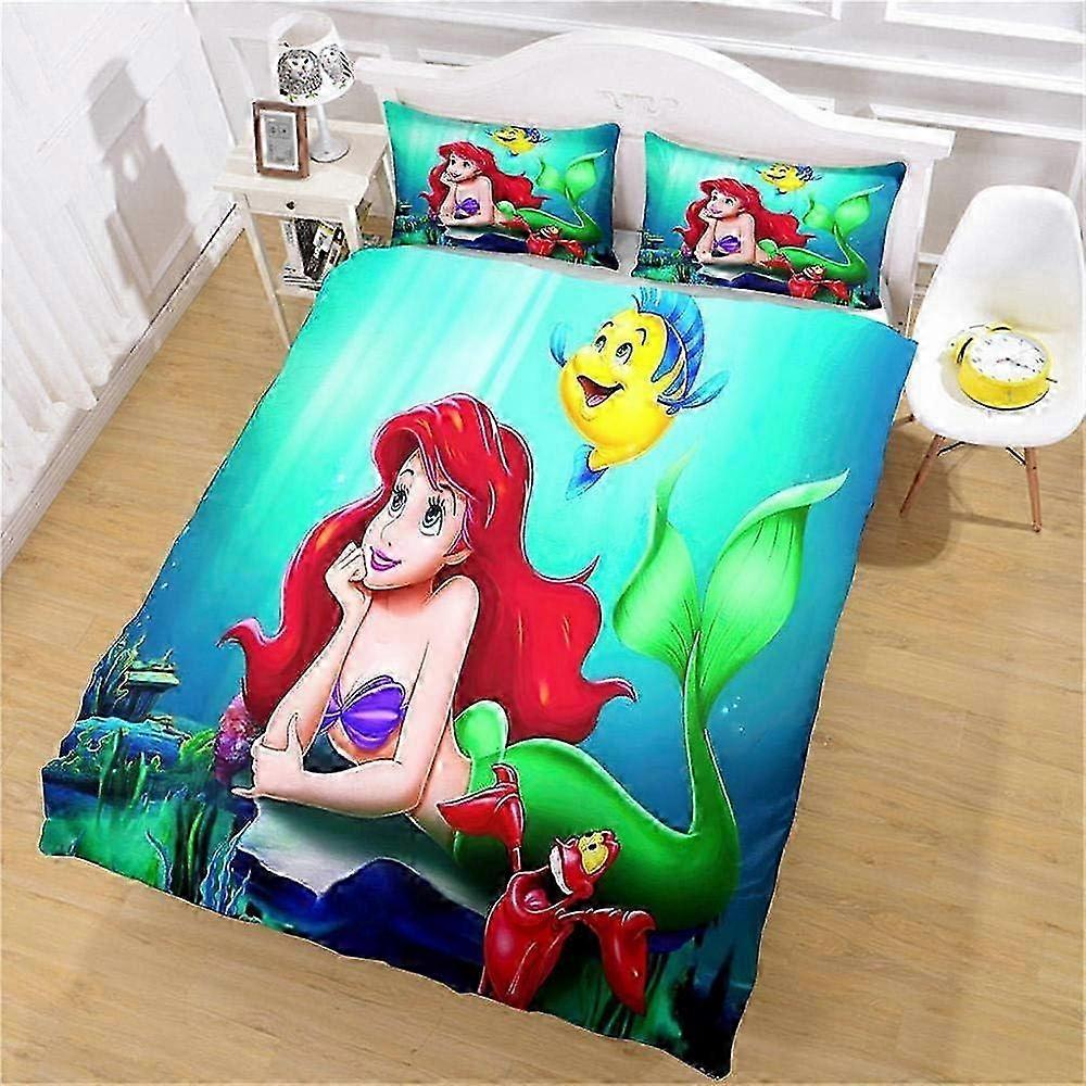 D Bedding Set with Mermaid Duvet Cover and Pillowcase, Digital Print, Microfiber Bedding Set for Chi
