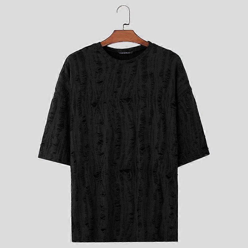 INCERUN Men Oversized Short Sleeve Tops Summer Crewneck Texture T-shirts