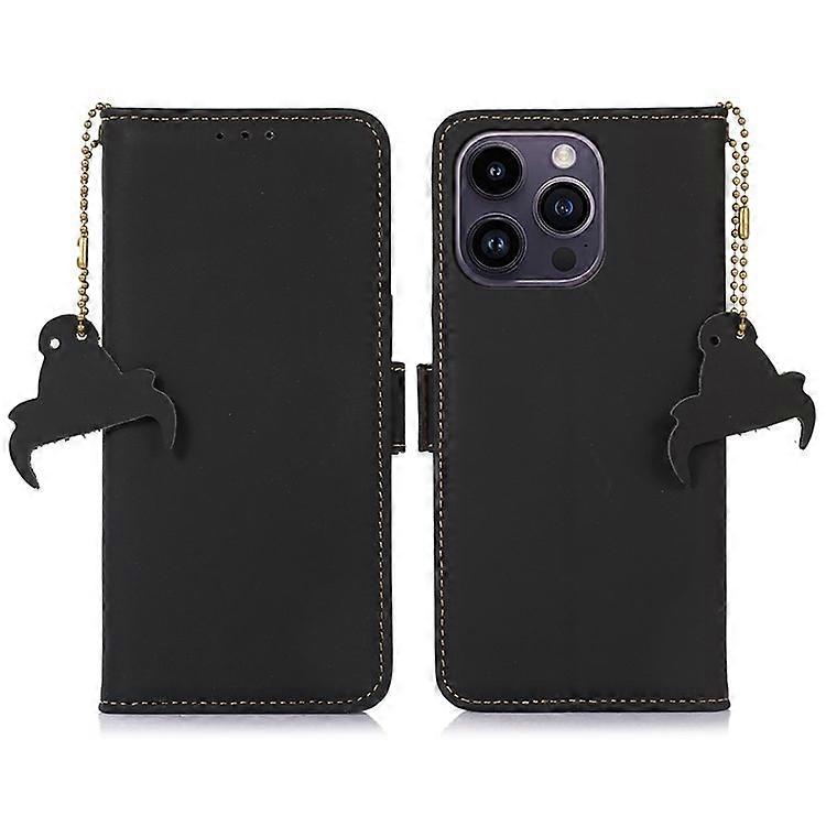 Compatible For iPhone 16 Pro Max Case RFID Blocking Genuine Cow Leather Wallet Phone Shell