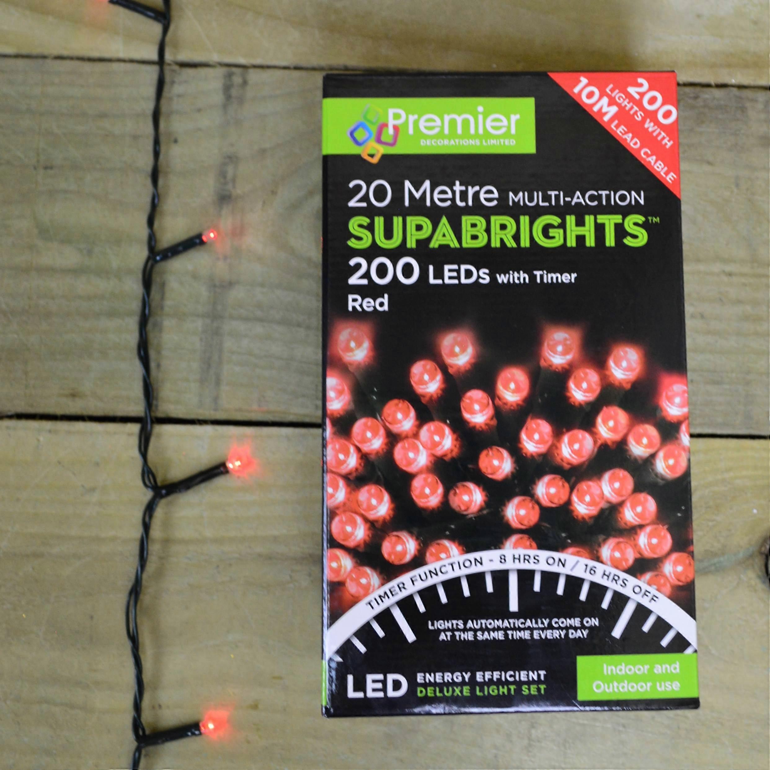 200 Led (16m) Premier Supabright Led Christmas Lights With Timer - Red