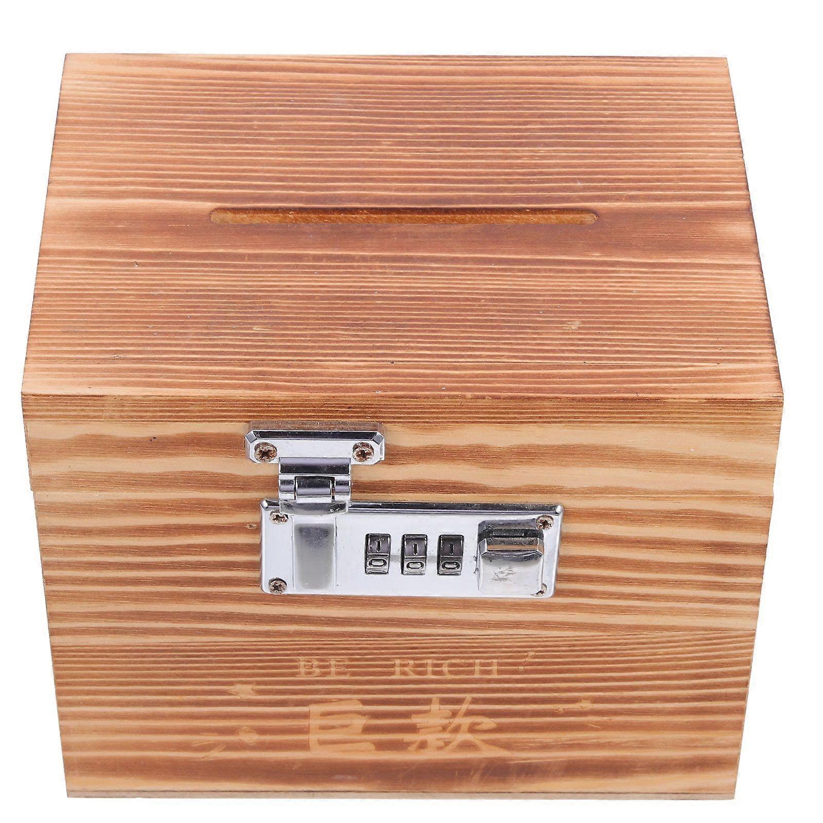 Wooden Saving Money Box Retro Coded Lock Box Vintage Trinket Storage Box