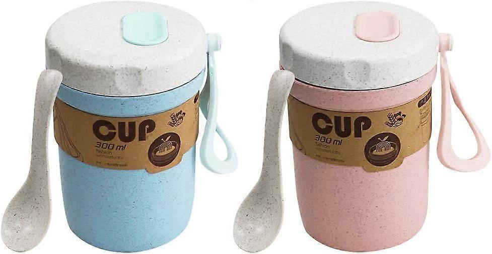 2pcs מרק קש חיטה, 300 מ"ל ארוחת בוקר ניידת למיקרוגל, 2 צבעים דייסה קופסת אוכל