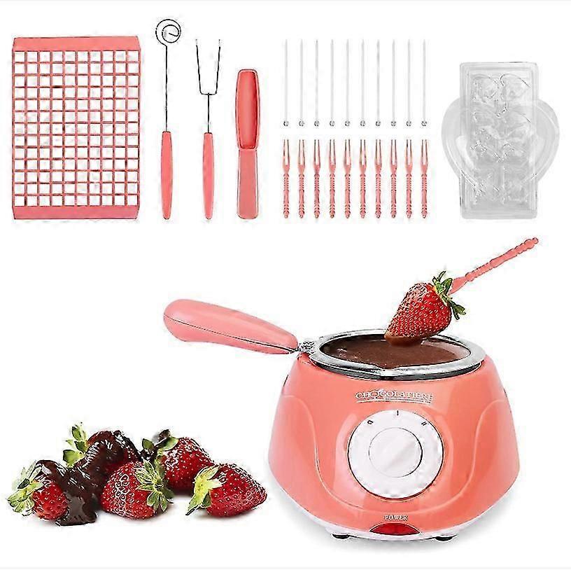 Melting Fondue Set,MINI Electric Chocolate Melting Pot,Chocolate Fondue Fountain,Warmer Machine for Milk Chocolate,Cheese,Butter,Candy (Pink)-Yvan