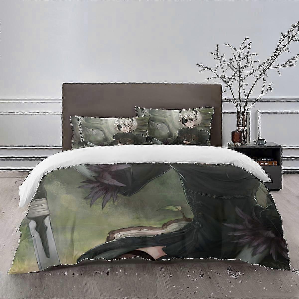 n760 ملاءات السرير NieR Bedding Se سرير غطاء لحاف كرتون خفيف الوزن مجموعة رهان 3 قطع (1 غطاء لحاف و 2 وسادة) ملاءات السرير iiv760