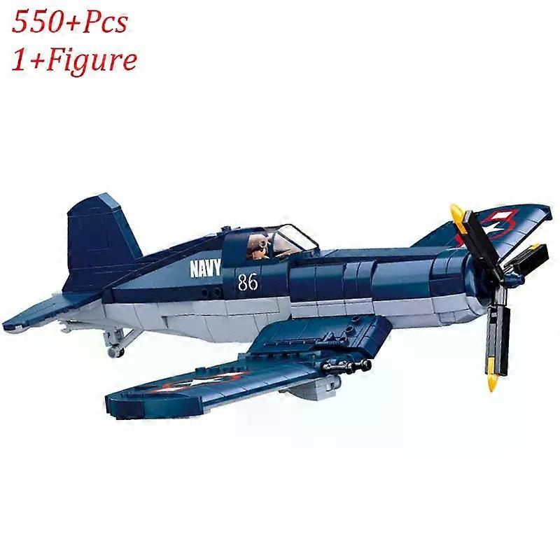 World War II WW2 US Vought Corsair F4U Fighter Propeller Airplane Building Block Battle Bomber Military Weapons Model Brick Toy