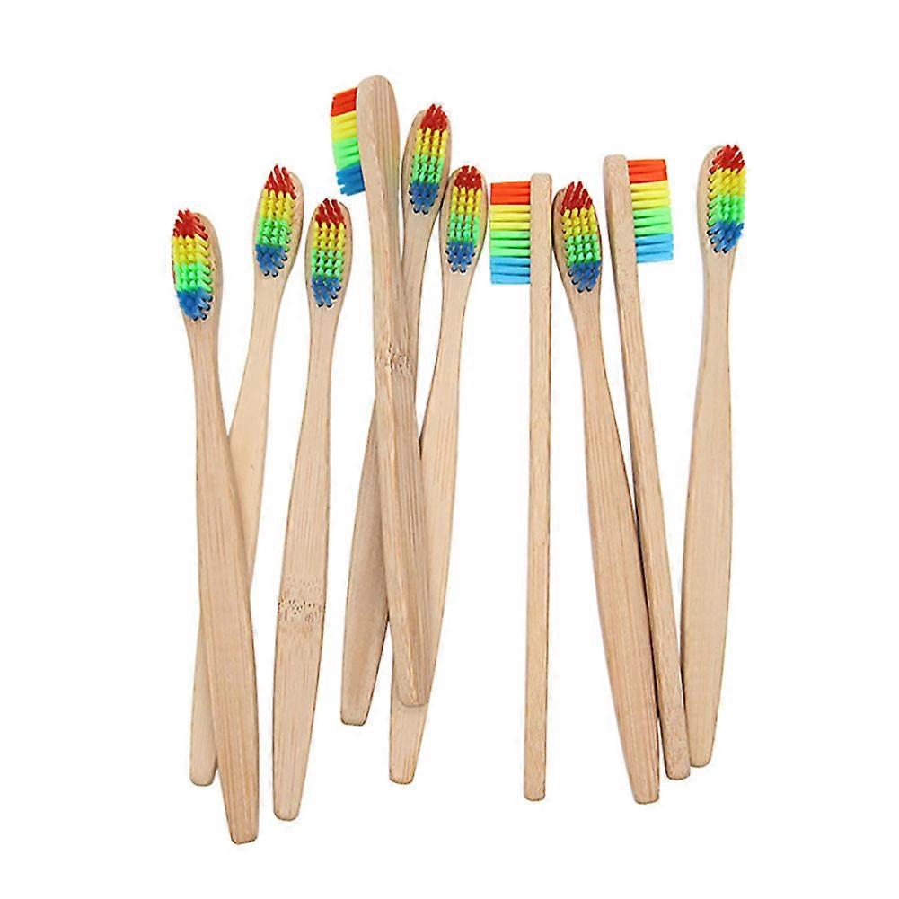 4/6/10PCS Rainbow Colored Double Core Bristles Eco Friendly Bamboo Toothbrush