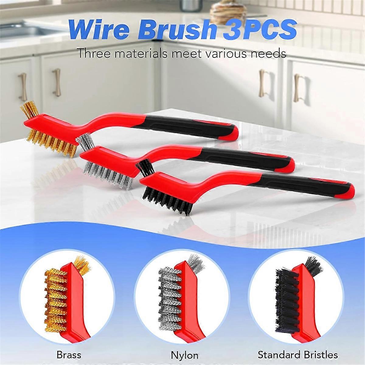 3-Pack Wire Brush Set , 7Inch Small Wire Brushes for Cleaning