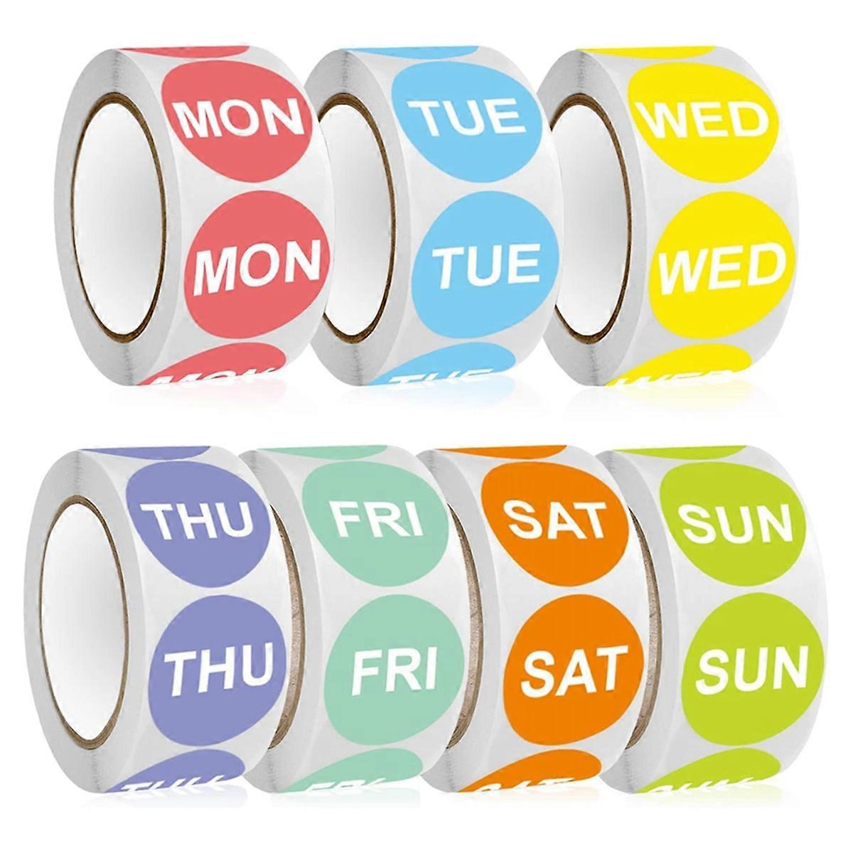 7 Day of the Week Sticker,1 inch Round Day Dot Food Rotation Labels