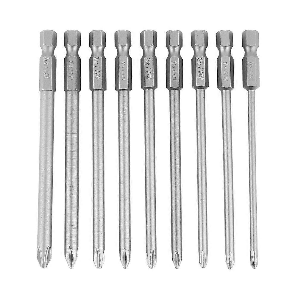 Jeu de 9 embouts de tournevis cruciformes en acier S2 PH1 PH2, tige hexagonale 1/4 pouce, 100 mm