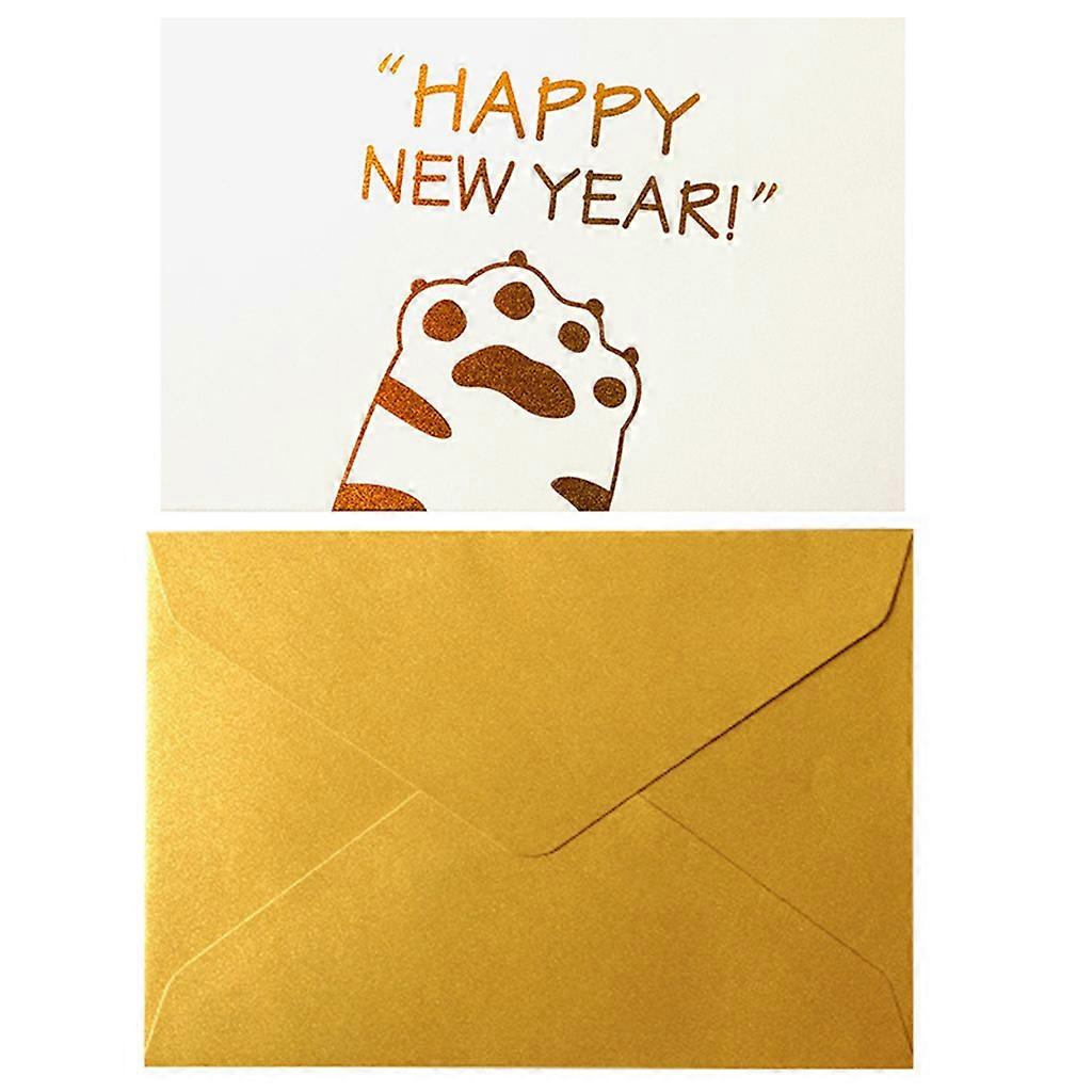 10pcs 2022 Year of the Tiger Greeting Cards with Envelopes Bronzing Pearl Paper