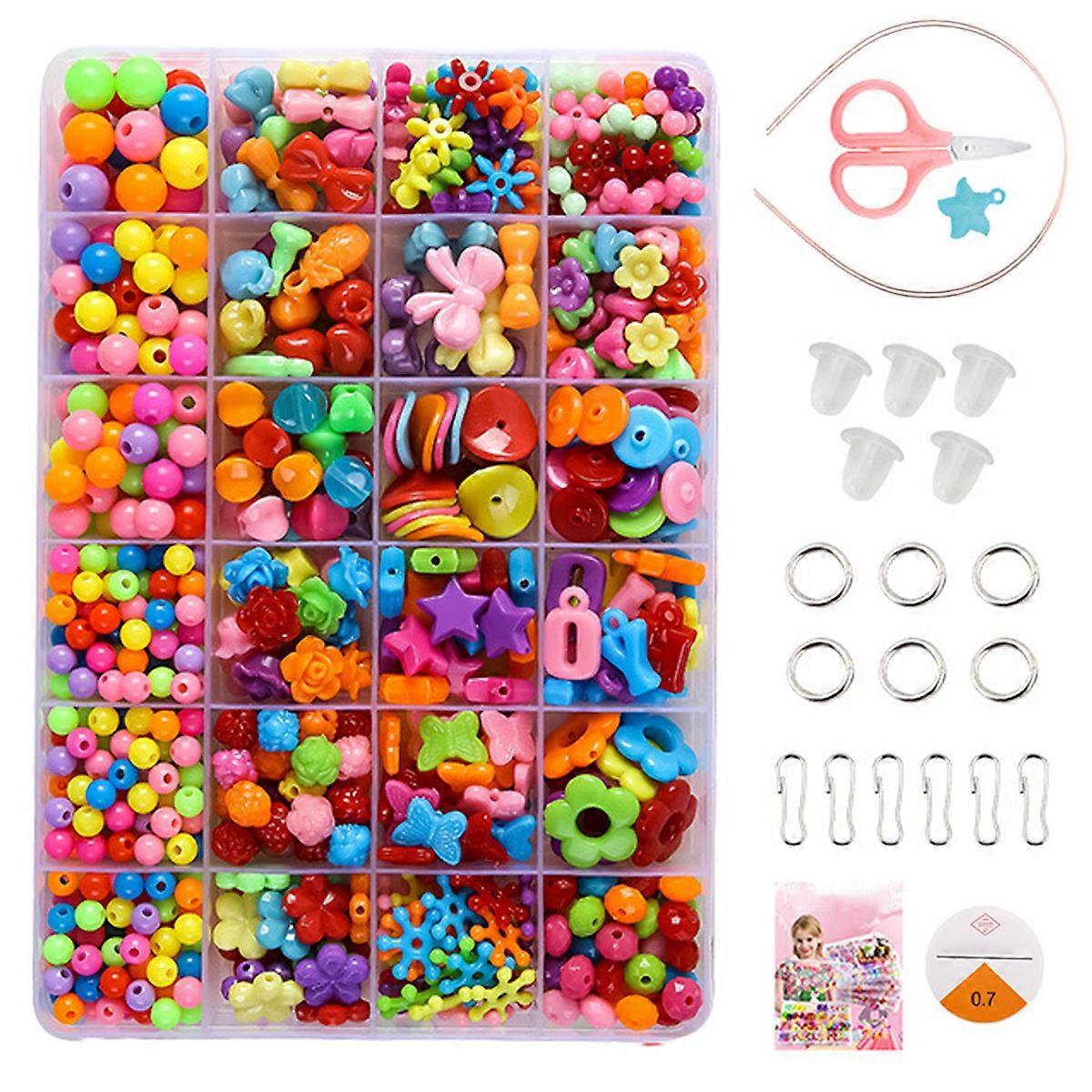 Children's handmade beading set - 24 grids of colorful beads + accessories package