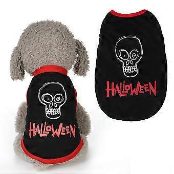 Black Polyester Skull Printing Cool Costume Pet Halloween Funny Vest Clothing Clothes for Dogs Cats