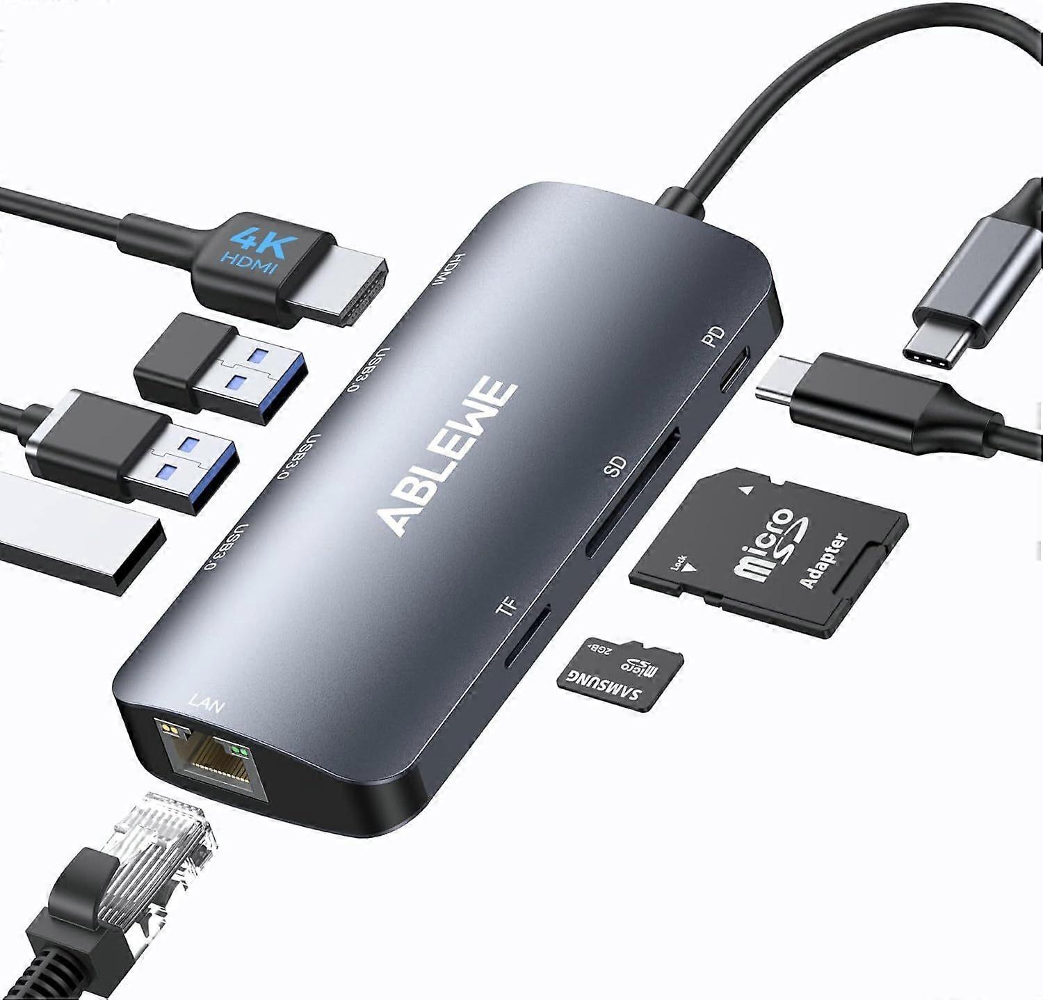 2025 Neuestes Modell USB C Hub Ethernet, 8-in-1 Multiport USB C auf HDMI Adapter