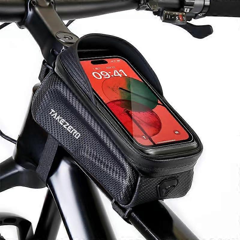 Bike Phone Bag for Handlebar with Sensitive Touch Screen, Compatible with Smartphones Under 6.5", Black Bicycle Frame Pouch