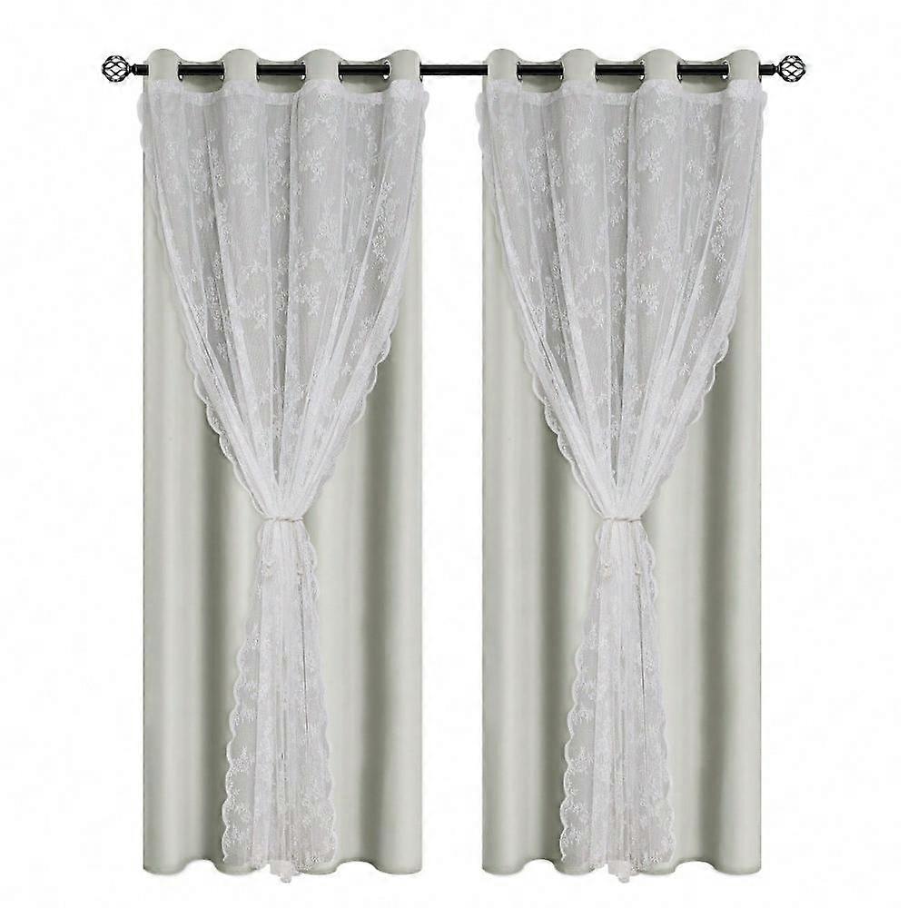 1pc Modern Solid Color Double Layer Curtains with Tie Rope, Full Blackout Perforated Curtains, Suitable for A Variety of Rooms