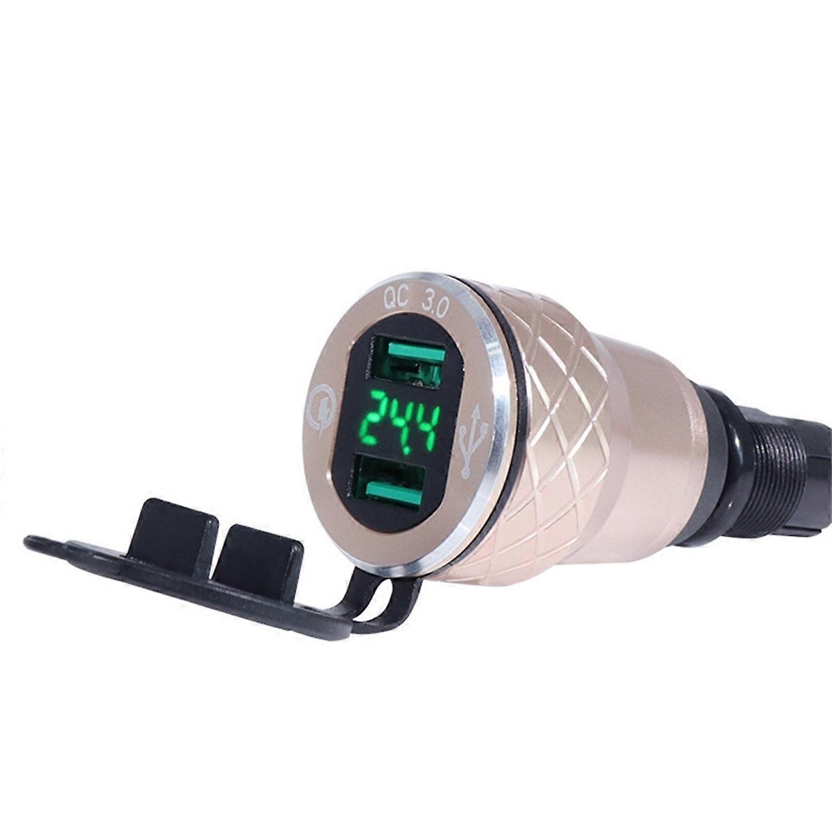 Motorcycle Dual USB Charger DIN Hella Socket for BMW Gold EU Plug