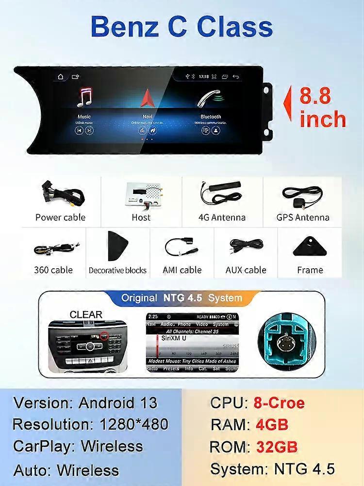 Factory Price 8.8inch Android AUTO Car Multimedia Player For Mercedes Benz C Class 11-15 W204 S204 Intelligent Vehicle System