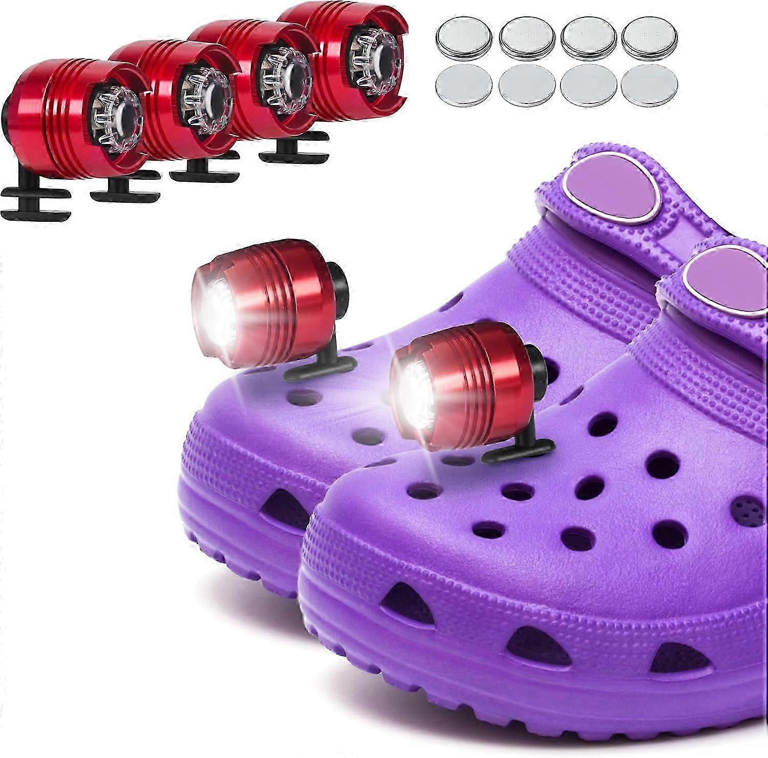 4pcs Headlights For Croc Shoes, Led Torch Light Charms Accessories For Adults And Kids,3 Modes Small Flashlight Headlamp Attachment For Hiking,camping