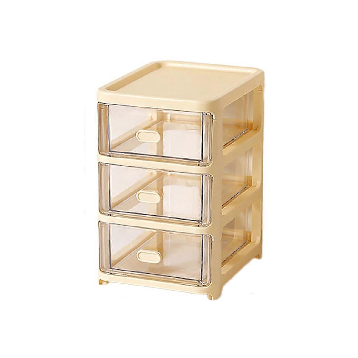 Mini Desktop Drawer Box 3 Layers Clear Plastic Storage Chest for Organizing Stationery and Art Craft Supplies