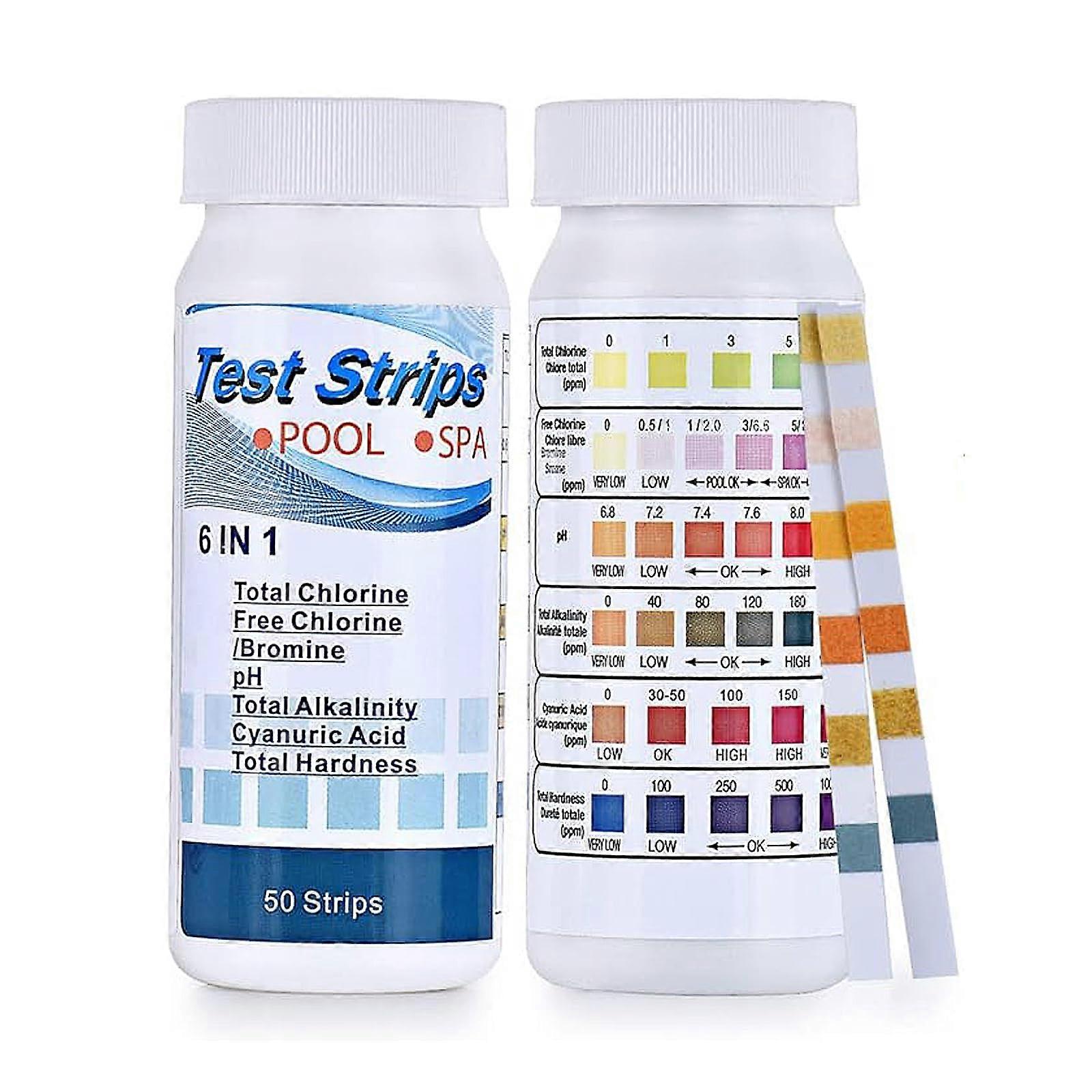 Pack of 100 Pool Test Strips, 6 in 1 Pool Tester for pH, Chlorine, Hardness, Alkalinity, Cyanuric