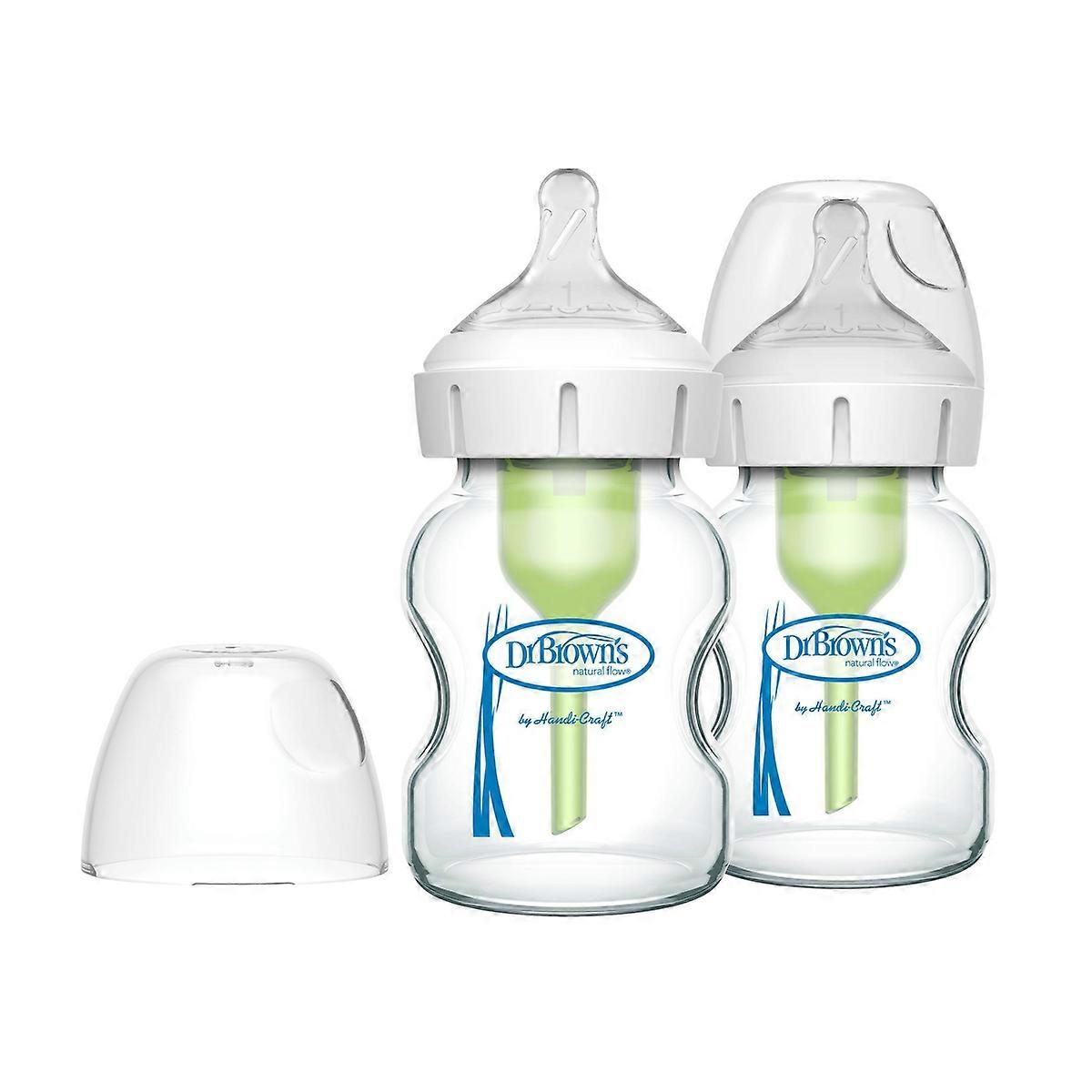 Dr. Brown's, Colic Options+ 宽颈玻璃奶瓶,带 1 级慢流奶嘴 - 0m+