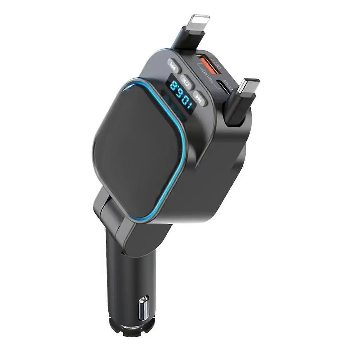Fm Transmitter Bluetooth 5.3 Car Mp3 Player 96w Pd Type-C+Qc3.0 Fast Car Charger with 2 Retractable