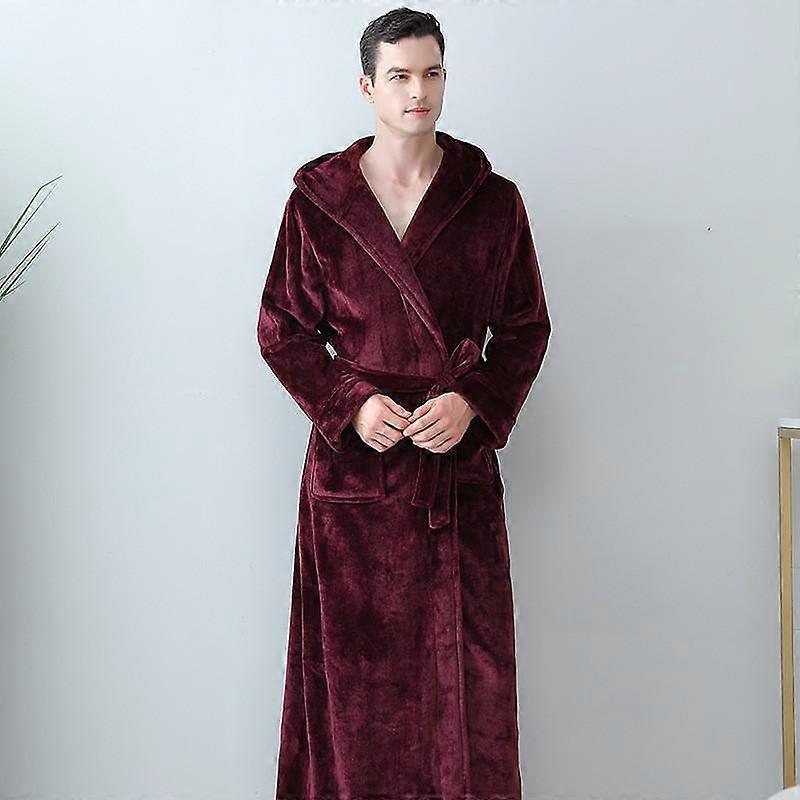 Fall/Winter Thick and Long Bathrobe for Men Comfy Pajamas with Hood Couple Flannel Nightgown