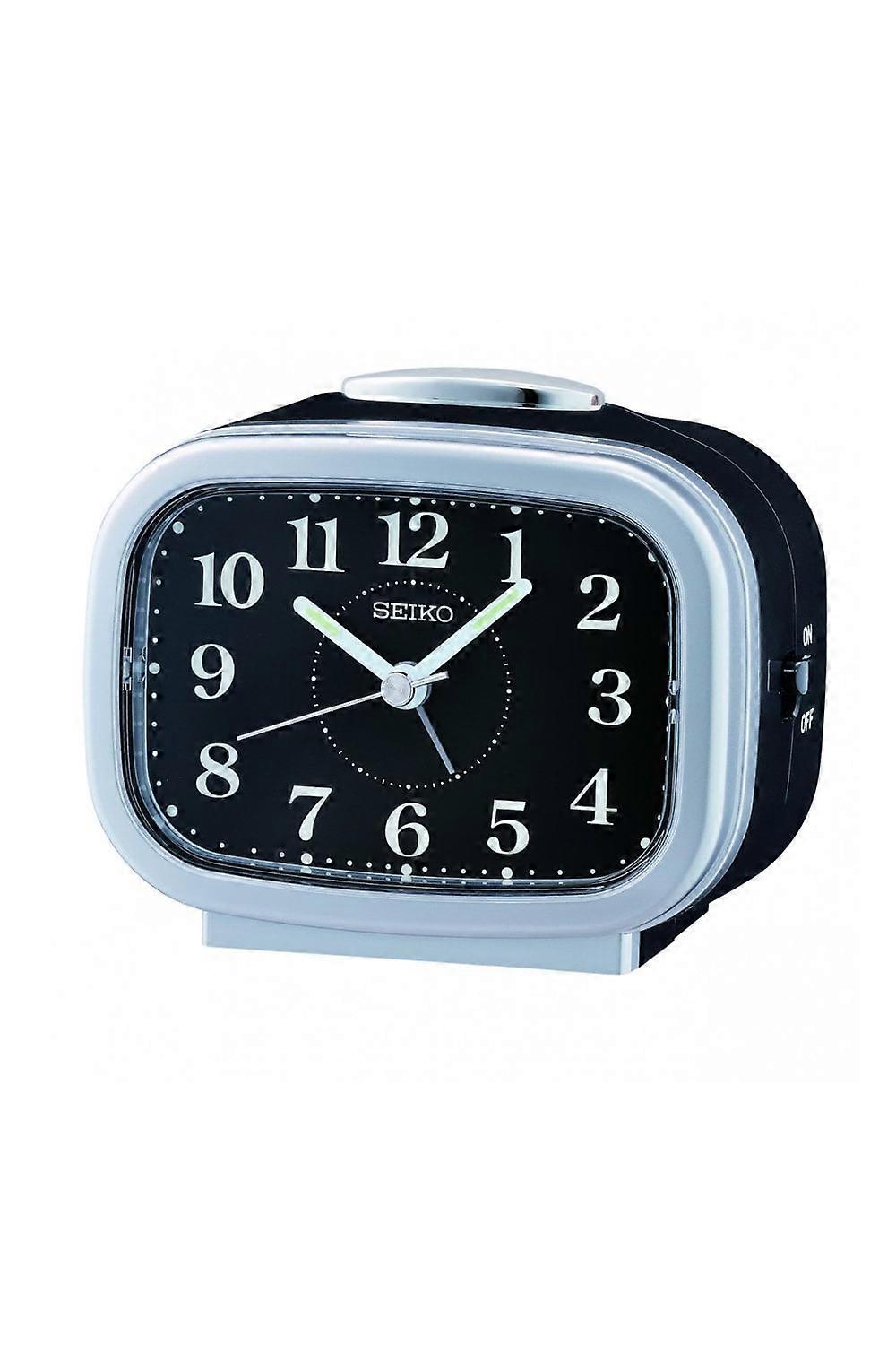 Seiko Black Bedside Bell Alarm Clock With Light & Snooze 10cm QHK060A