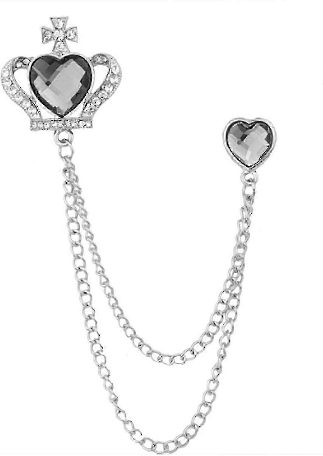 クリスタルチェーン付きゴールドシルバーローズフラワーバイオリンブローチ