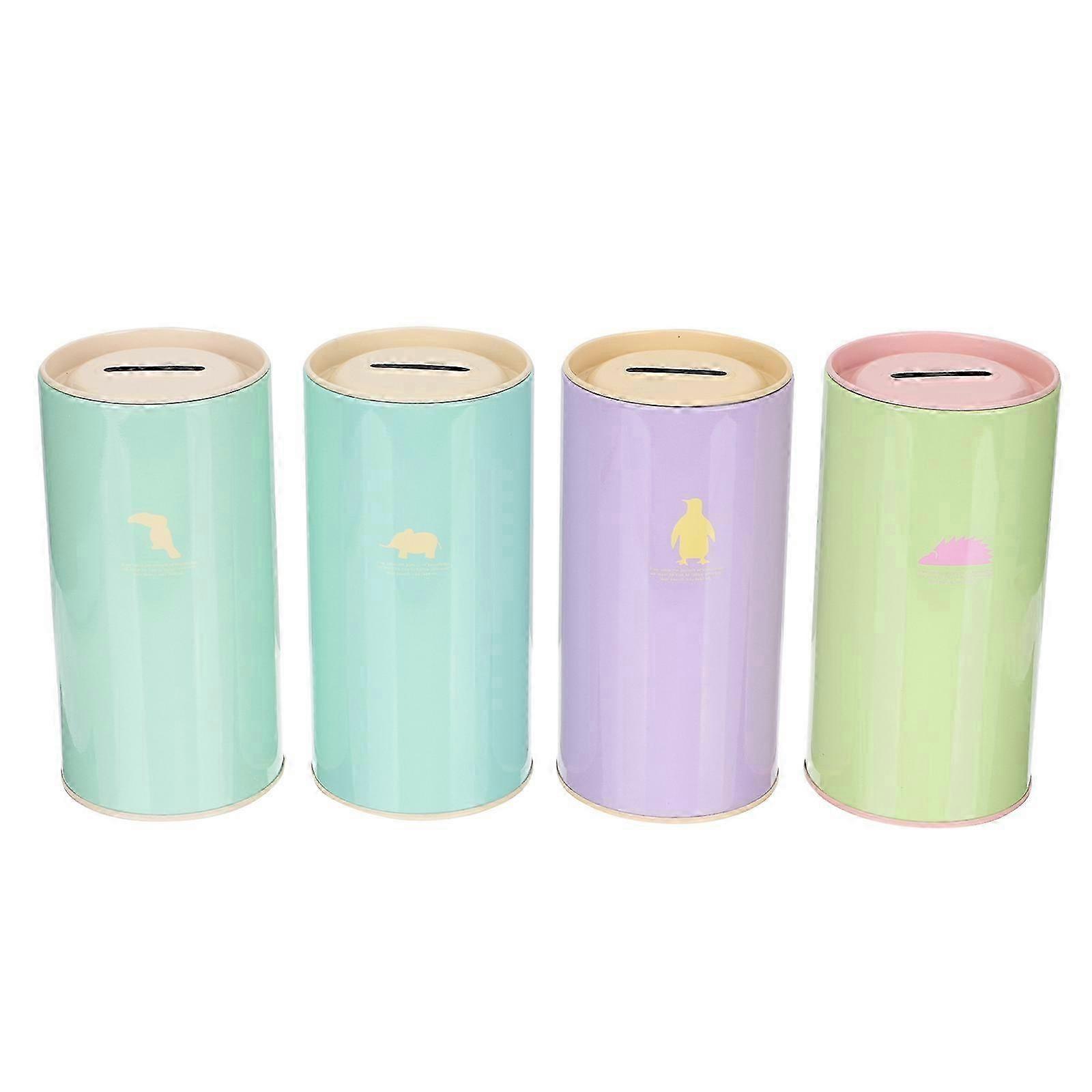 4pcs Round Tinplate Money Saving Pot Piggy Bank Coin Container (Mixed Style)
