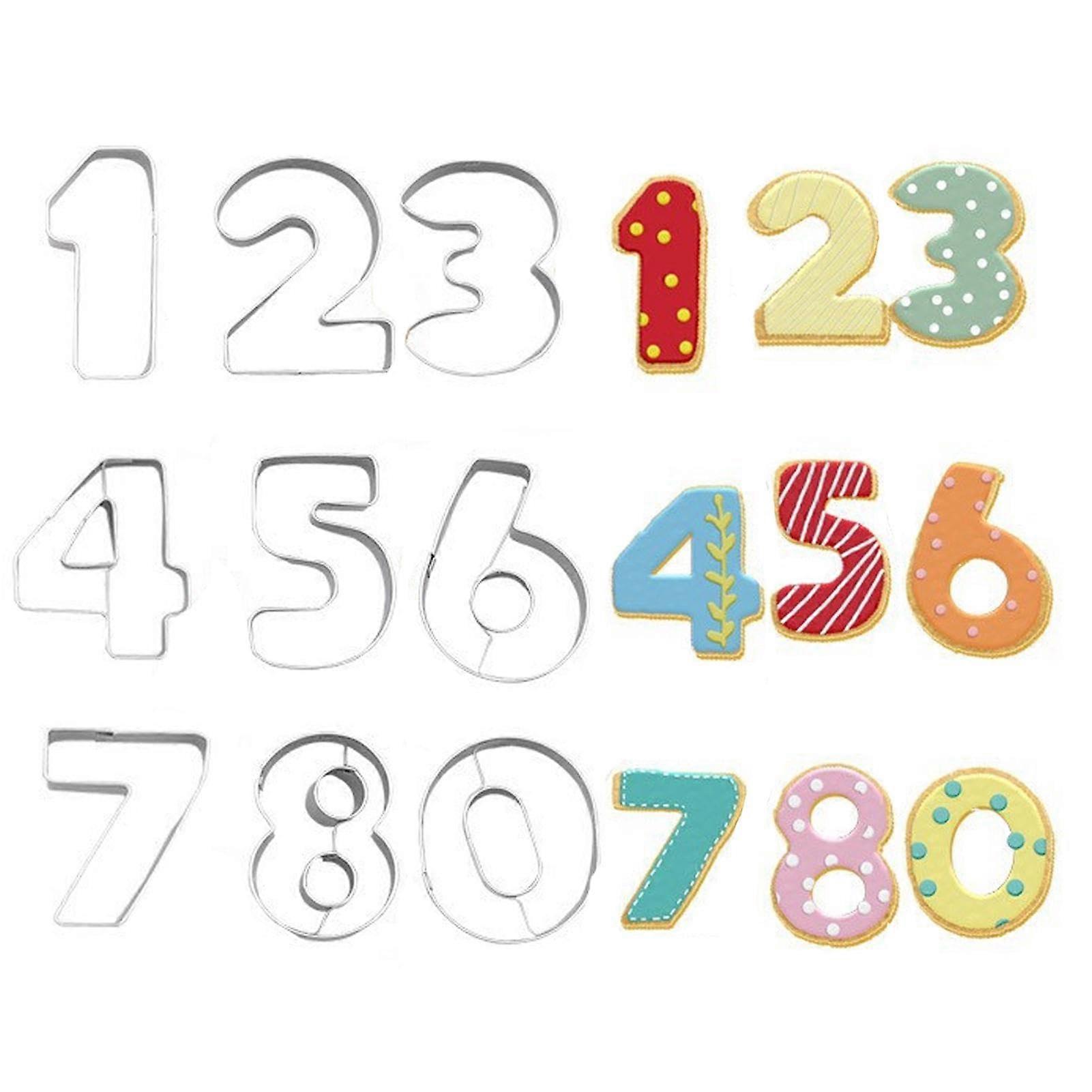 08 Number Cookie Cutter Set, Stainless Steel Cookie Cutter, Biscuit Cutters for Biscuits, Baking, Cake Decorating, Fondant, DIY Baking Mould Numbers