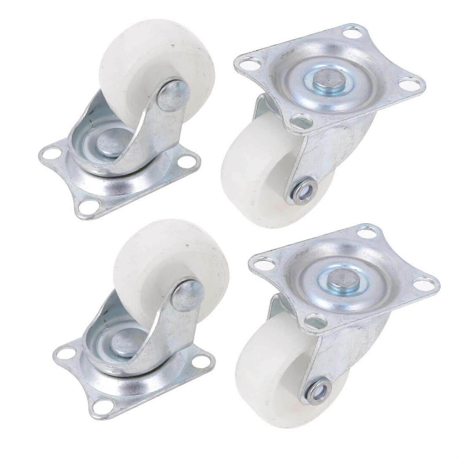 Light Duty Swivel Caster 1-1/4 In White Rectangular Top Plate, 4 Pack, Single Wheel Movable