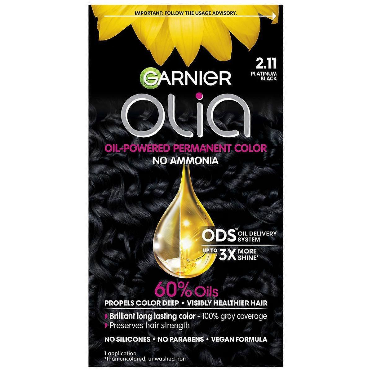 Garnier Olia Oil Powered Ammonia Free Permanent Hair Color, 2.11 Platinum Black
