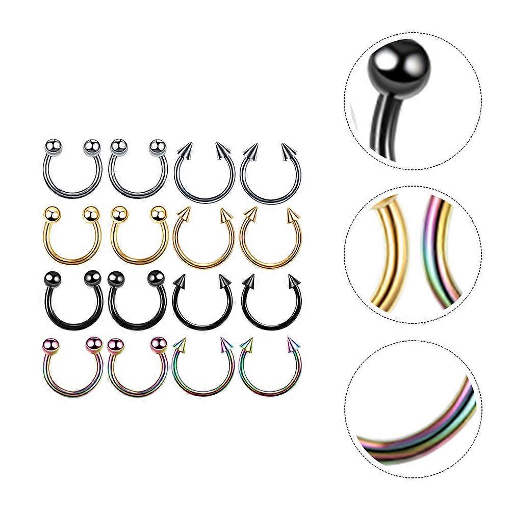 Body Piercings Stainless Steel Nose Assorted Style C-Shaped 1.2x0.4cm Nose Piercing 16Pcs