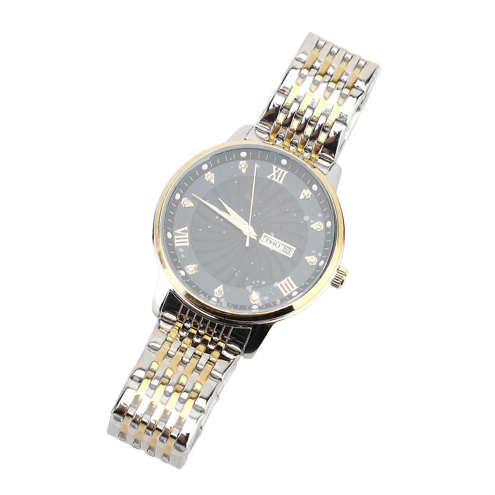 Quartz Men Watch Business Stylish Wristwatch Water Resistant Men Watch with Date Function for Business Black face with gold trim 