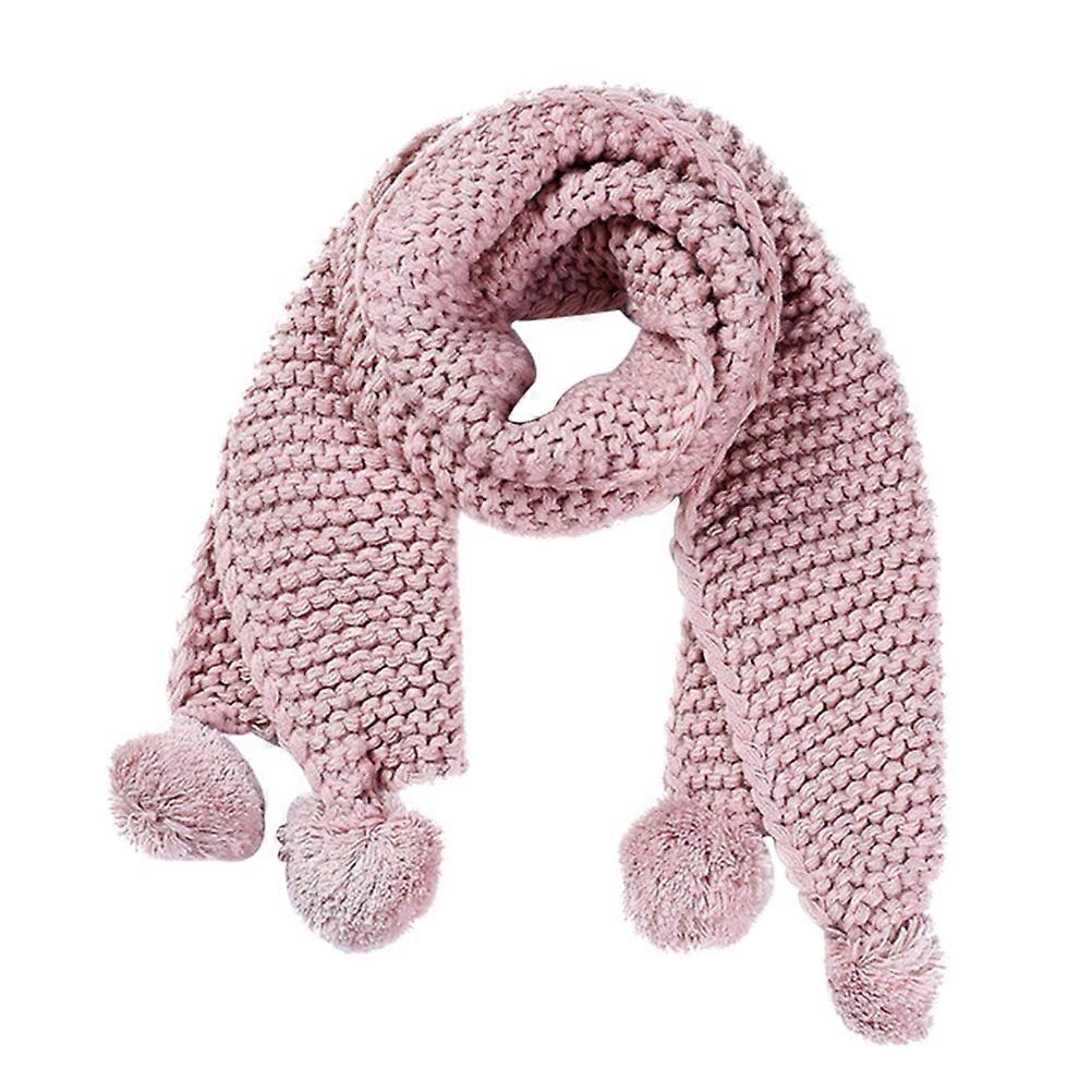 Winter Woolen Scarf with Fuzzy Ball – Thick Knitted Warm Neck Accessory for Girls in Cold Weather