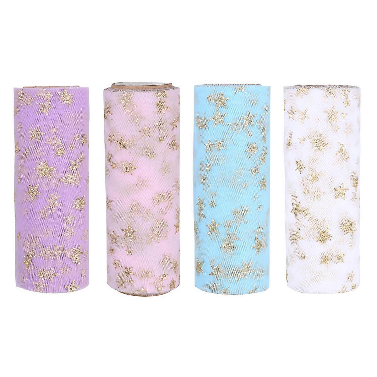 Sparkling Tulle Ribbon Roll Pink Table Skirt Festival Party Decorations Polyester 900x15cm 1Set