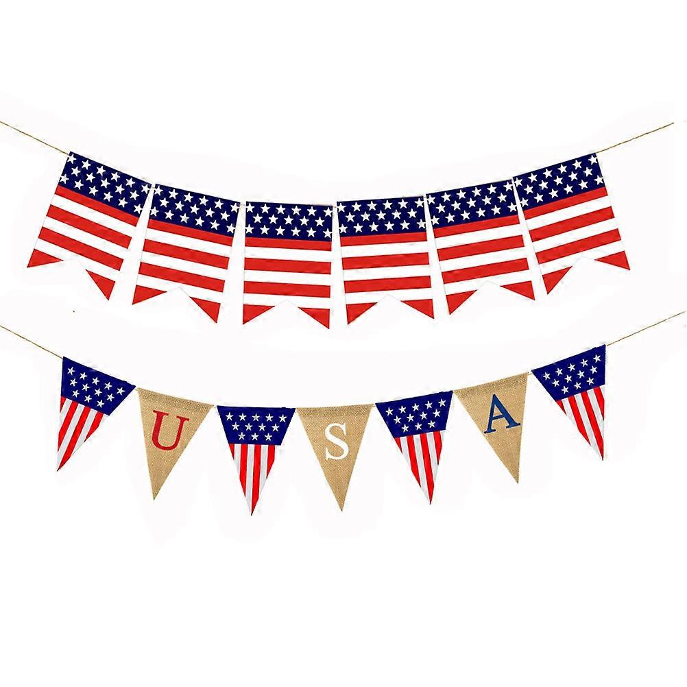 Flag Bunting Banner Linen Dovetail Independence Day Party 2Pcs