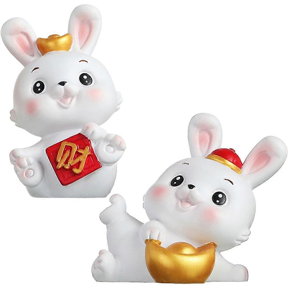 Adorable Bunny Figure Compact Cartoon Bunny Shape Resin Decoration For Desktop Decor 2Pcs