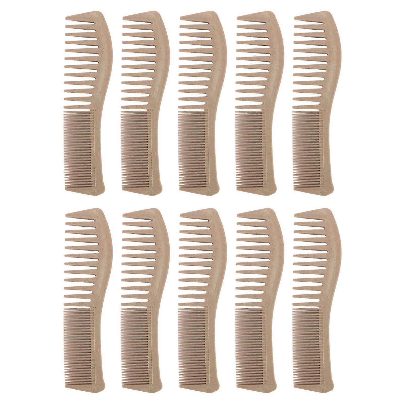 10 Pcs Wheat Straw Wide and Fine Tooth Combs Round Tooth Portable Combs for Home and Travel