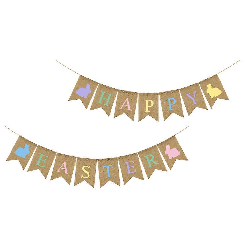 Easter Banner Decorative Hanging Ornaments with Bunny Pattern Made of Linen Assorted Color