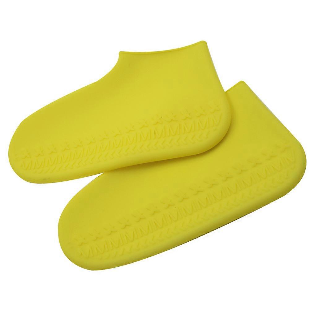 Shoe Rain Cover Unisex Thicken Rainshoes Protector Yellow Size L 1Pair