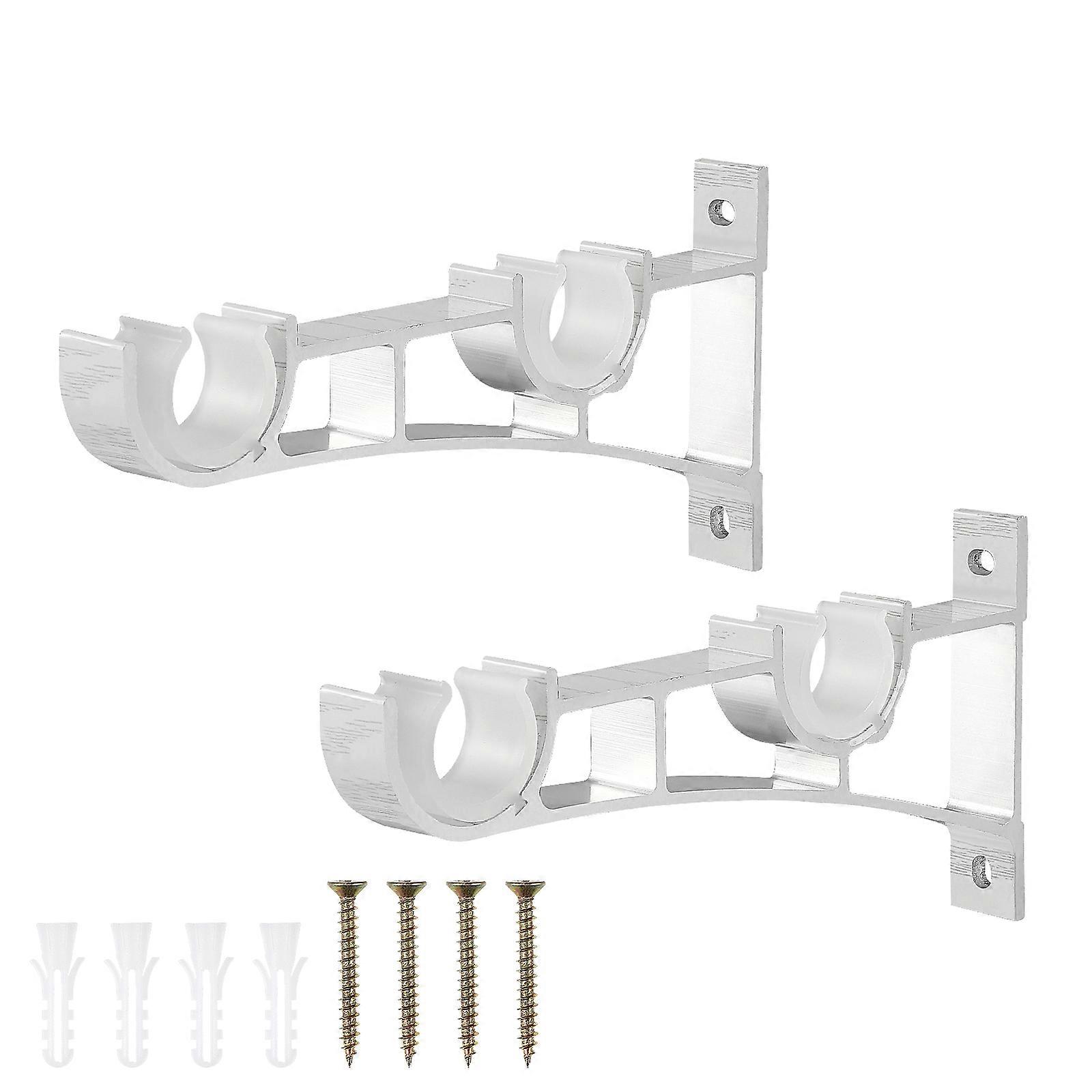 2PCS Aluminum Alloy Curtain Rod Bracket Double Hooks for Curtains White