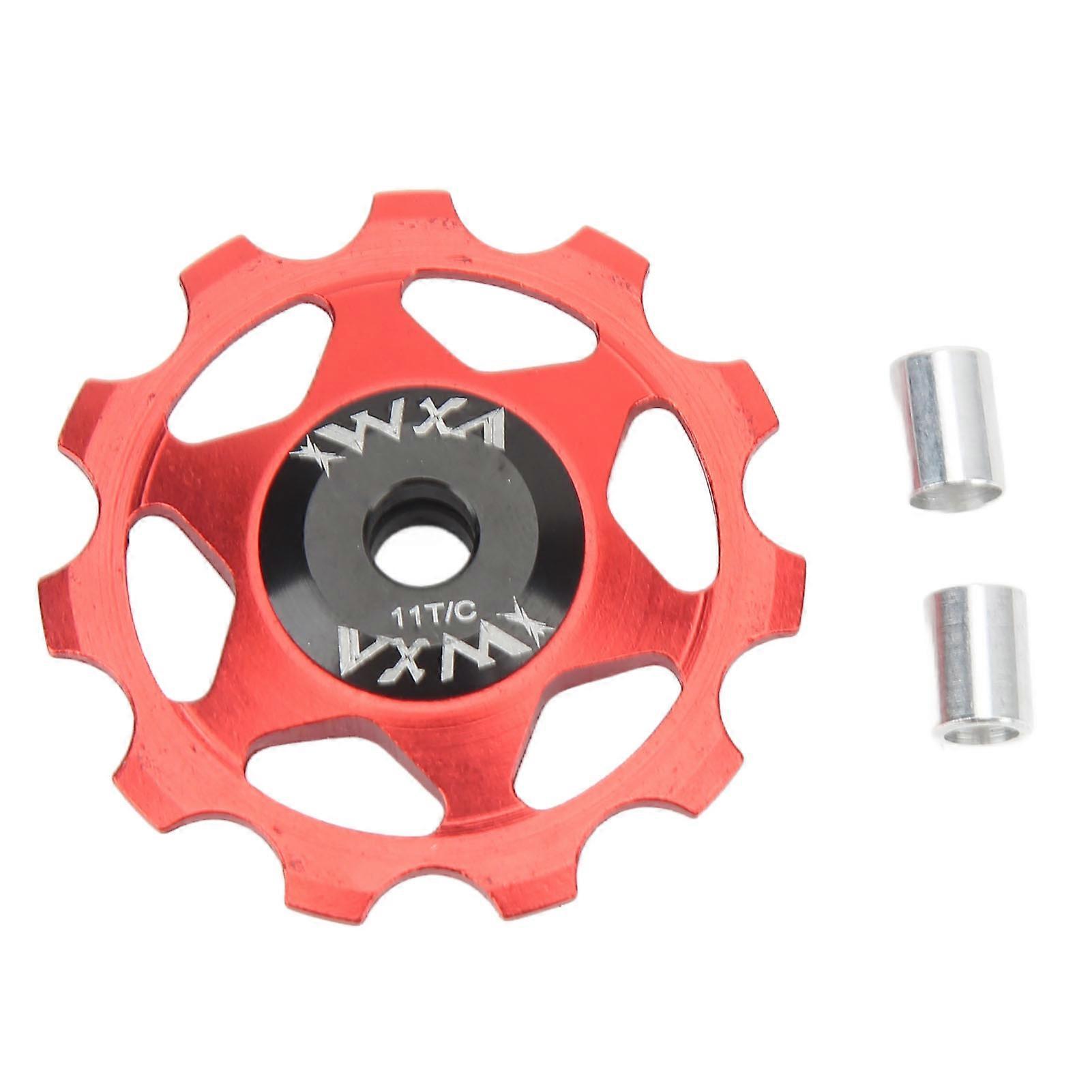 Poulie de dérailleur arrière 11 dents en alliage d'aluminium, conception creuse, support solide, roulement intégré, roue de guidage de vélo rouge
