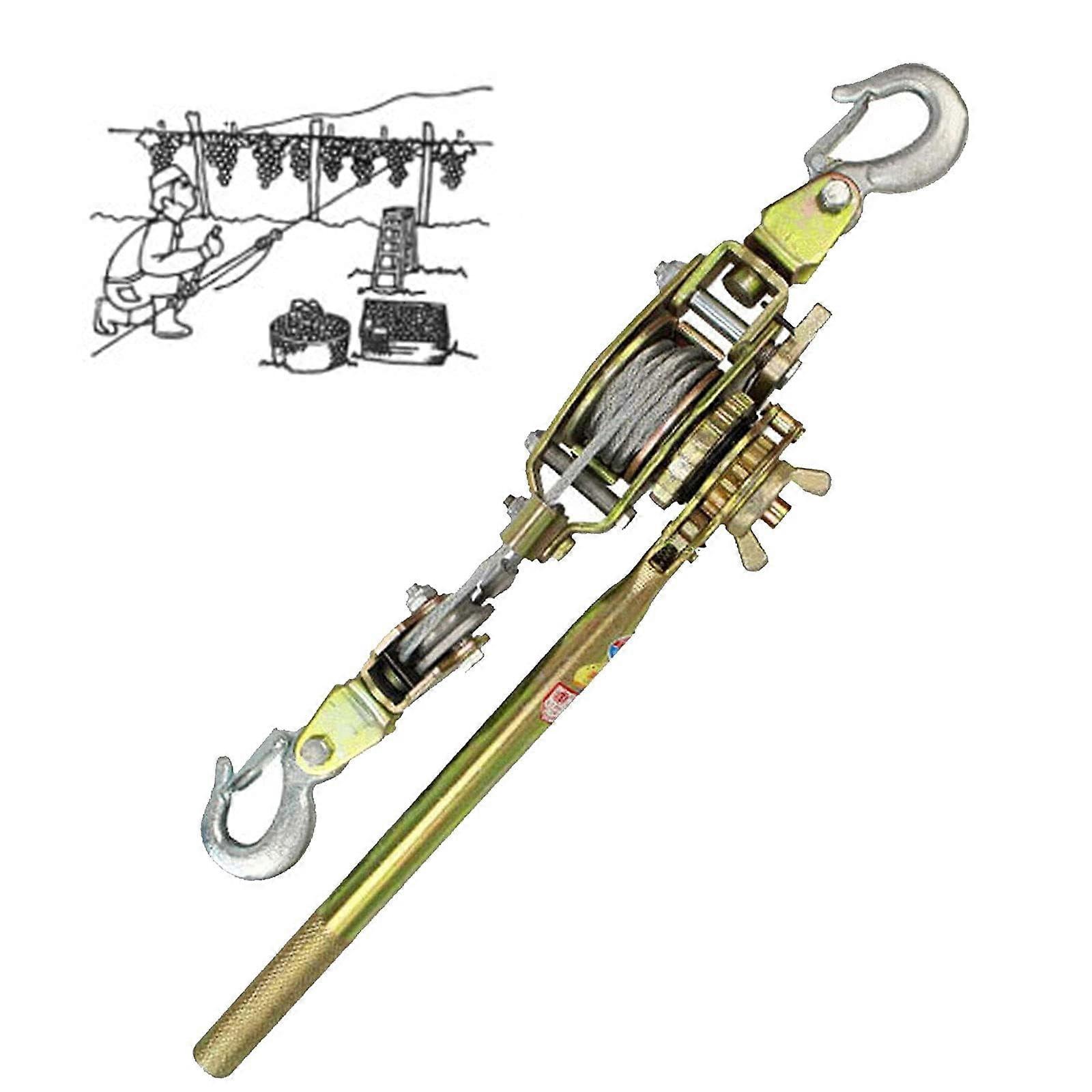 Power Puller 4-Ton Hand-Powered Cable Winch With Soft-Grip Handle And Mini Double-Hook Tensioner For Boat Trailers