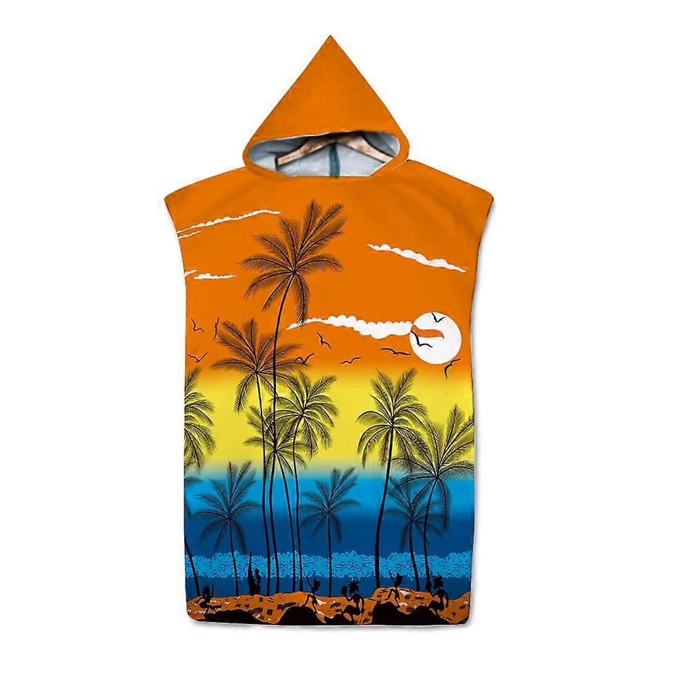 Surf Poncho Microfiber Changing Towel for Adults, Hooded Beach Bathrobe, Hawaiian Style, 75x110cm, Swimwear Accessory